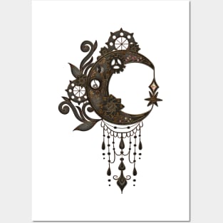 Elegant steampunk moon with gears Posters and Art